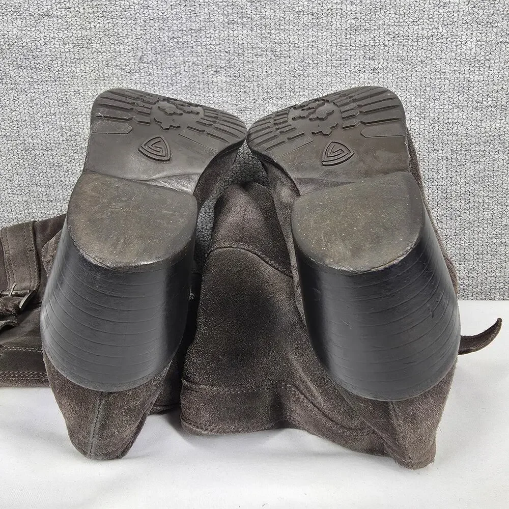 AGL GRAY SUEDE TALL RIDING BOOTS SIZE 36 EU / US 6 BUCKLE HEEL MINIMALIST CHIC